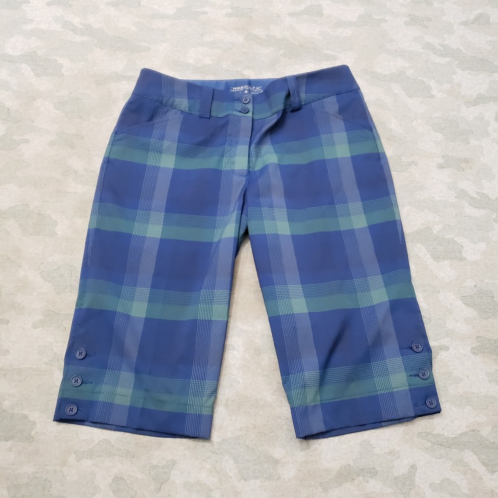 Nike Golf Shorts Womens 6 Blue Plaid Dri-Fit Bermuda Performance Athletic